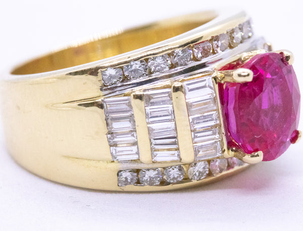 IMPRESSIVE 18 KT RING WITH 6.97 Cts IN DIAMONDS & PINK MADAGASCAR SAPPHIRE