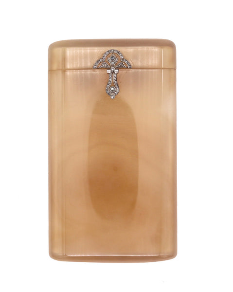 French Ghiso Paris 1920 Art Deco Cards Case Box In Agate And Diamonds Mounted In Platinum