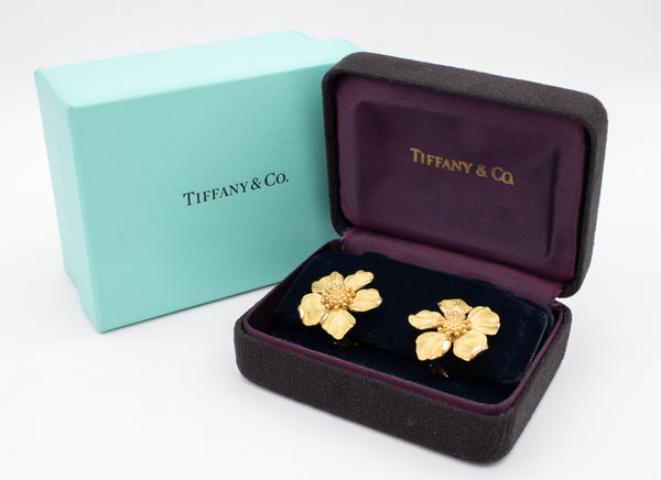 TIFFANY & CO. DOGWOOG 18 KT GOLD WILD ROSES FLOWERS EARRINGS
