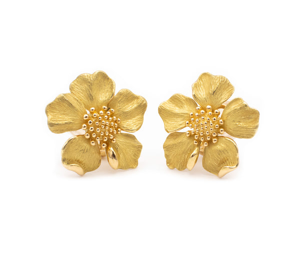 TIFFANY & CO. DOGWOOG 18 KT GOLD WILD ROSES FLOWERS EARRINGS