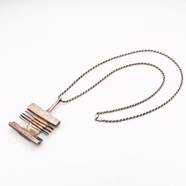 Scandinavian Artist Jine 1970 Geometric Pendant Necklace In .925 Sterling Silver