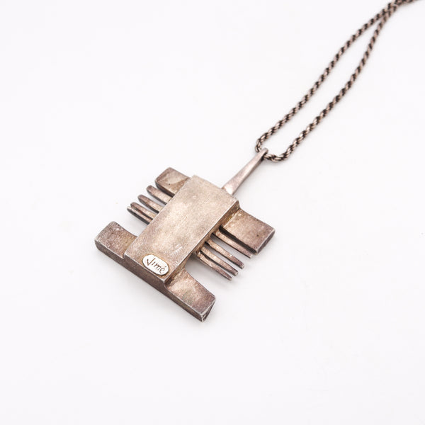 Scandinavian Artist Jine 1970 Geometric Pendant Necklace In .925 Sterling Silver
