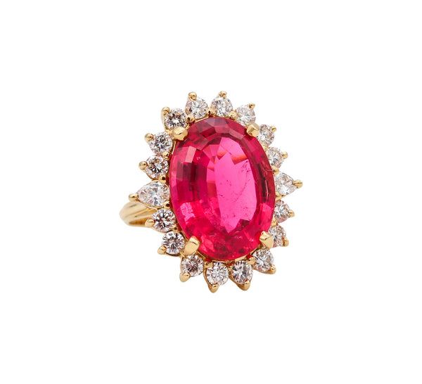 Gia Certified Cocktail Ring in 18Kt Gold With 14.80 Ctw Diamonds & Rubellite Tourmaline