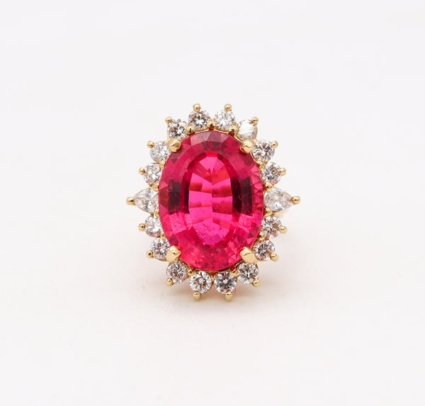 Gia Certified Cocktail Ring in 18Kt Gold With 14.80 Ctw Diamonds & Rubellite Tourmaline