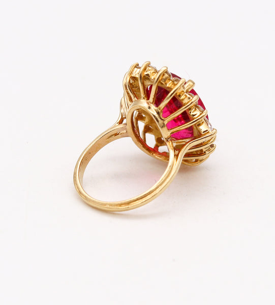 Gia Certified Cocktail Ring in 18Kt Gold With 14.80 Ctw Diamonds & Rubellite Tourmaline