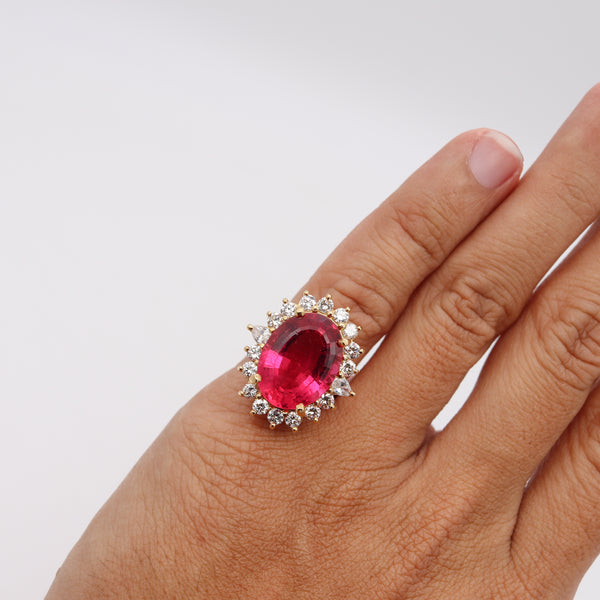 Gia Certified Cocktail Ring in 18Kt Gold With 14.80 Ctw Diamonds & Rubellite Tourmaline