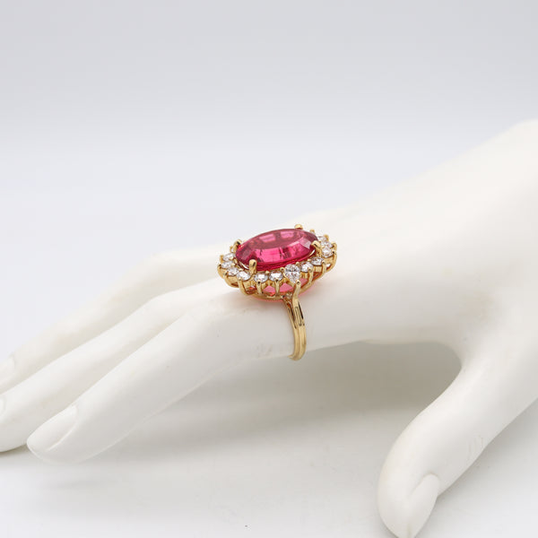 Gia Certified Cocktail Ring in 18Kt Gold With 14.80 Ctw Diamonds & Rubellite Tourmaline