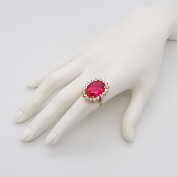 Gia Certified Cocktail Ring in 18Kt Gold With 14.80 Ctw Diamonds & Rubellite Tourmaline