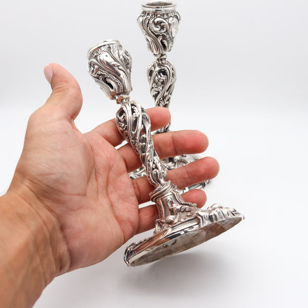 Charles Harleux 1895 Paris Art Nouveau Pair Of Candlestick In Sterling Silver