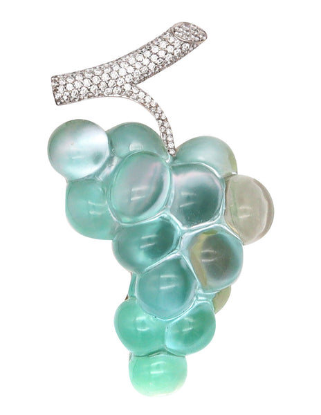 Vhernier Milano Grapes Brooch In 18Kt White Gold With 2.88 Cts In Diamonds And Quartz