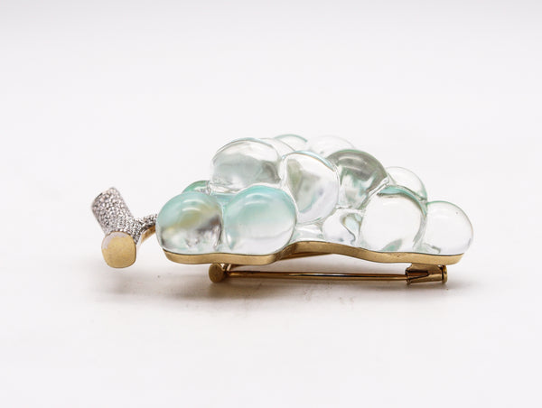 Vhernier Milano Grapes Brooch In 18Kt White Gold With 2.88 Cts In Diamonds And Quartz