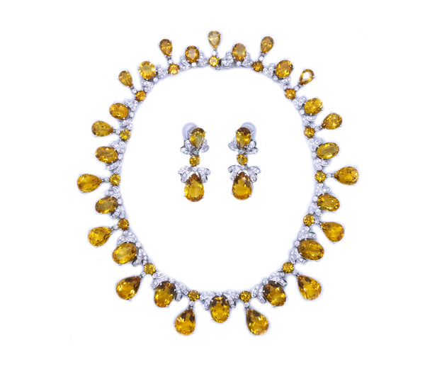 NECKLACE AND EARRINGS 18 KT SUITE WITH 308.16 Cts OF DIAMONDS & ORANGE CITRINE