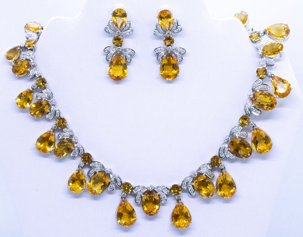 NECKLACE AND EARRINGS 18 KT SUITE WITH 308.16 Cts OF DIAMONDS & ORANGE CITRINE