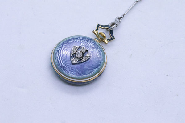 ART DECO MARCUS & Co. PLATINUM AND GOLD ENAMELED WATCH PENDANT LARIAT