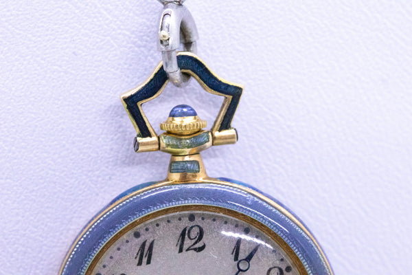 ART DECO MARCUS & Co. PLATINUM AND GOLD ENAMELED WATCH PENDANT LARIAT