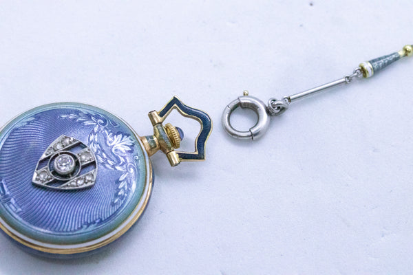 ART DECO MARCUS & Co. PLATINUM AND GOLD ENAMELED WATCH PENDANT LARIAT