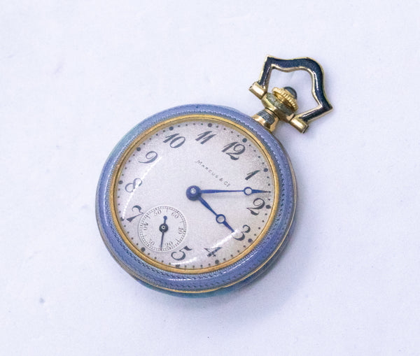 ART DECO MARCUS & Co. PLATINUM AND GOLD ENAMELED WATCH PENDANT LARIAT