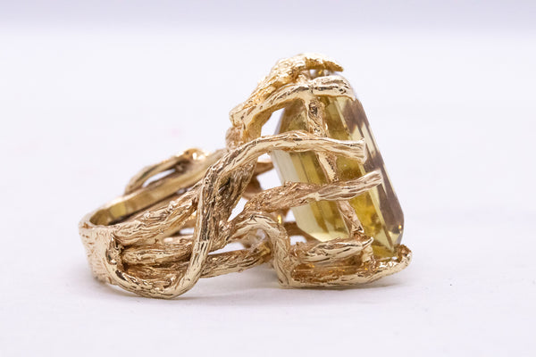 MODERNIST 18 KT ORGANIC 1960 RING WITH 26.51 Cts CITRINE