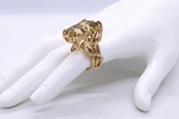 MODERNIST 18 KT ORGANIC 1960 RING WITH 26.51 Cts CITRINE