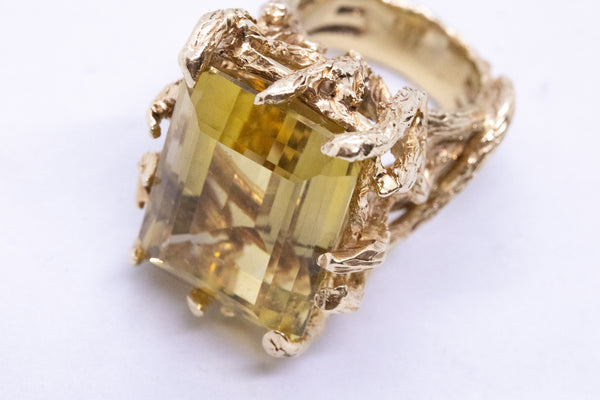 MODERNIST 18 KT ORGANIC 1960 RING WITH 26.51 Cts CITRINE