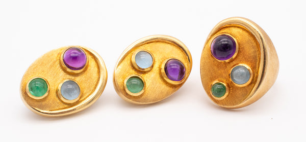 BURLE MARX 1970 BRAZIL 18 KT GOLD SET OF EARRING AND RING WITH 6.90 Cts OF GEMSTONES