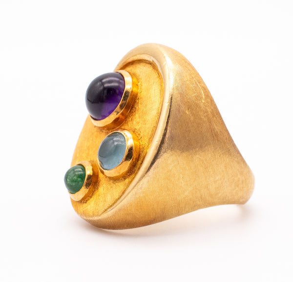 BURLE MARX 1970 BRAZIL 18 KT GOLD SET OF EARRING AND RING WITH 6.90 Cts OF GEMSTONES