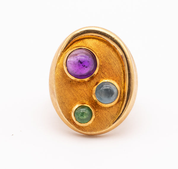 BURLE MARX 1970 BRAZIL 18 KT GOLD SET OF EARRING AND RING WITH 6.90 Cts OF GEMSTONES