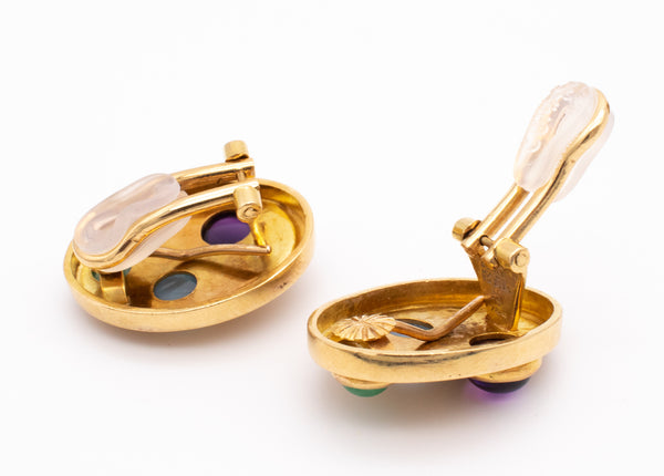BURLE MARX 1970 BRAZIL 18 KT GOLD SET OF EARRING AND RING WITH 6.90 Cts OF GEMSTONES