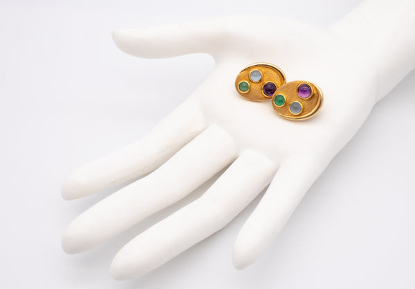 BURLE MARX 1970 BRAZIL 18 KT GOLD SET OF EARRING AND RING WITH 6.90 Cts OF GEMSTONES