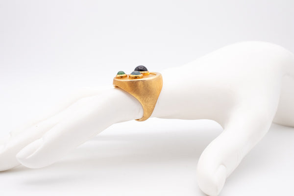 BURLE MARX 1970 BRAZIL 18 KT GOLD SET OF EARRING AND RING WITH 6.90 Cts OF GEMSTONES