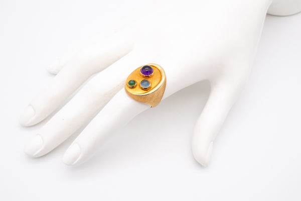 BURLE MARX 1970 BRAZIL 18 KT GOLD SET OF EARRING AND RING WITH 6.90 Cts OF GEMSTONES