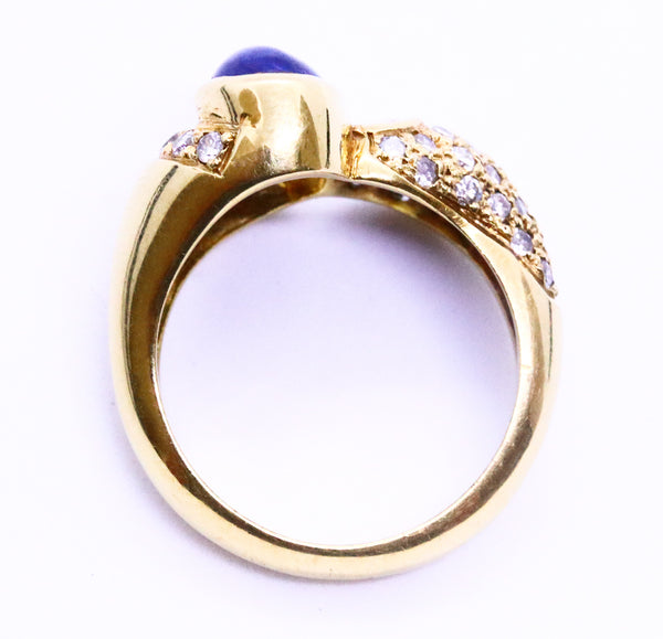 FANCY CUT 3.03 Cts DIAMOND & SAPPHIRE  18 KT GOLD RING