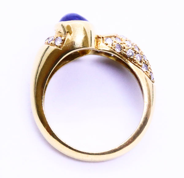 FANCY CUT 3.03 Cts DIAMOND & SAPPHIRE  18 KT GOLD RING