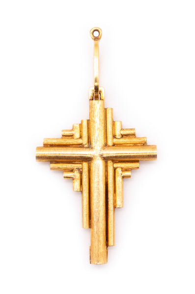 BURLE MARX 1970 BRAZIL MODERNIST 18 KT GOLD TEXTURED  GEOMETRIC CROSS