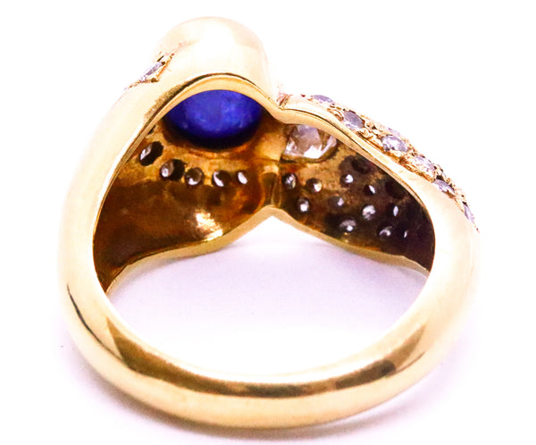 FANCY CUT 3.03 Cts DIAMOND & SAPPHIRE  18 KT GOLD RING