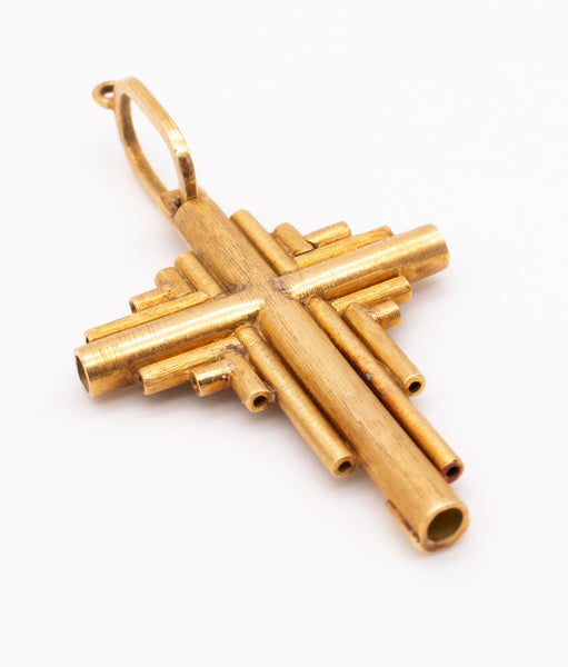 BURLE MARX 1970 BRAZIL MODERNIST 18 KT GOLD TEXTURED  GEOMETRIC CROSS