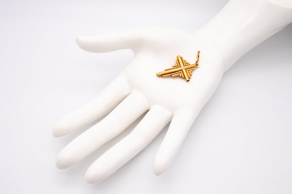 BURLE MARX 1970 BRAZIL MODERNIST 18 KT GOLD TEXTURED  GEOMETRIC CROSS