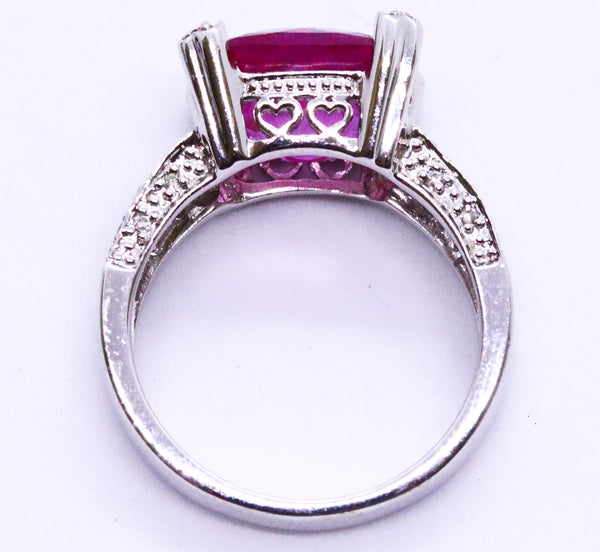 CUSHION CUT FIRE KUNZITE AND DIAMONDS 14 KT GOLD RING