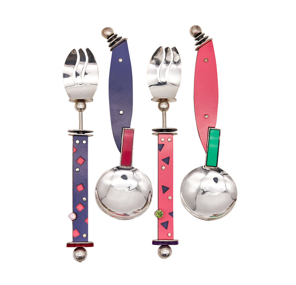 Mardi Jo Cohen 1990 Memphis 20 Flatware Service In Sterling With Gemstones