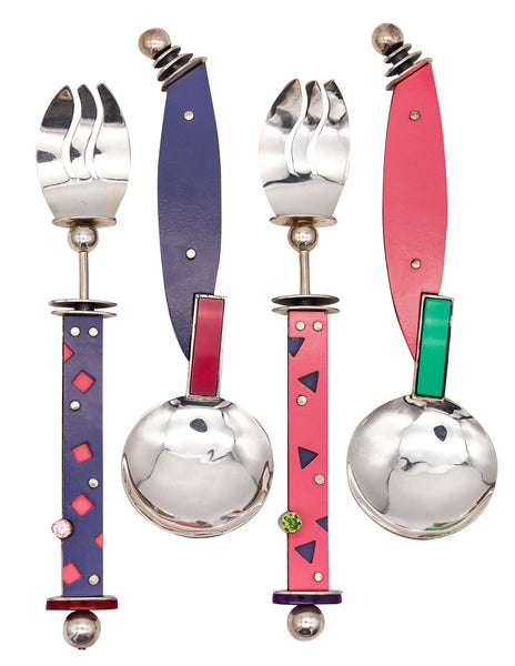 Mardi Jo Cohen 1990 Memphis 20 Flatware Service In Sterling With Gemstones