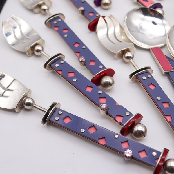 Mardi Jo Cohen 1990 Memphis 20 Flatware Service In Sterling With Gemstones