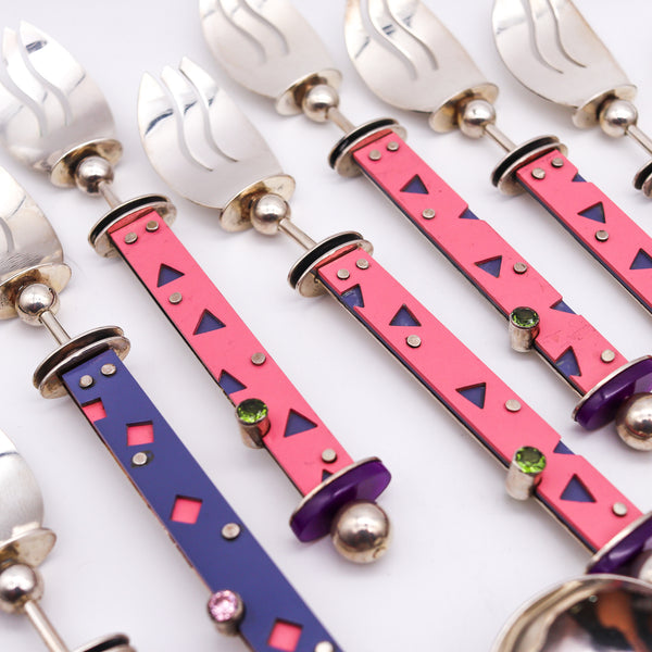 Mardi Jo Cohen 1990 Memphis 20 Flatware Service In Sterling With Gemstones