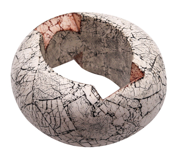 Thomas Gentille 1970 Crackled Egg Shells Pendant Bangle Bracelet In Carved Wood