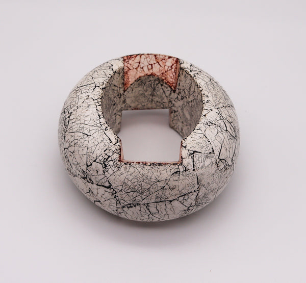 Thomas Gentille 1970 Crackled Egg Shells Pendant Bangle Bracelet In Carved Wood