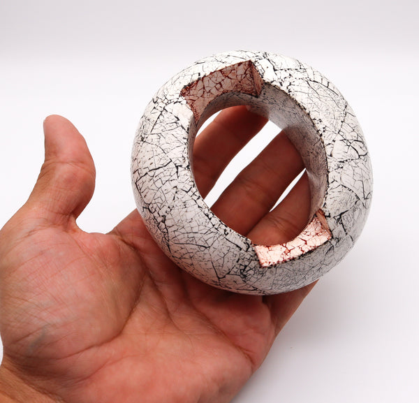 Thomas Gentille 1970 Crackled Egg Shells Pendant Bangle Bracelet In Carved Wood