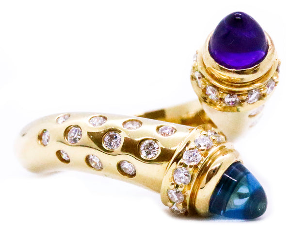 SUSY MOR 18 KT GOLD RING WITH DIAMONDS AND GEMSTONES