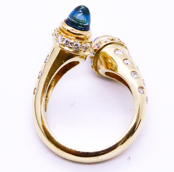 SUSY MOR 18 KT GOLD RING WITH DIAMONDS AND GEMSTONES