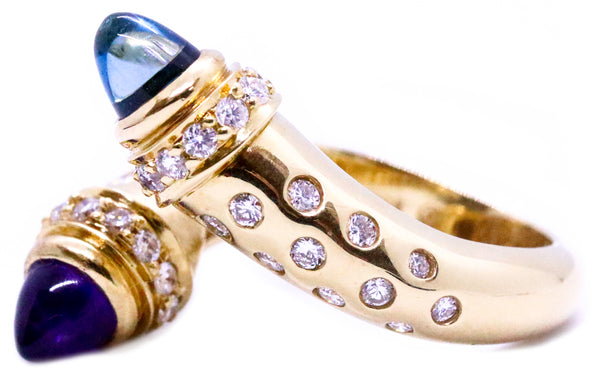 SUSY MOR 18 KT GOLD RING WITH DIAMONDS AND GEMSTONES