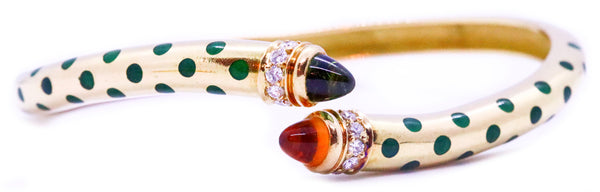 SUSY MOR DESIGNER 18 KT YELLOW GOLD BRACELET, ENAMEL, DIAMONDS & GEMSTONES