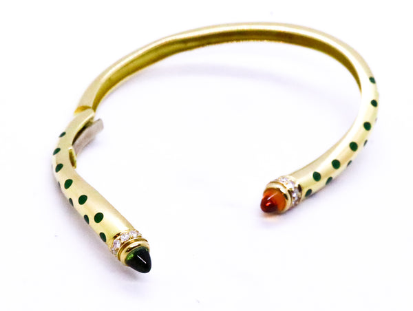 SUSY MOR DESIGNER 18 KT YELLOW GOLD BRACELET, ENAMEL, DIAMONDS & GEMSTONES